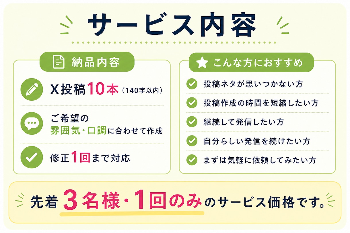 初出品記念！1500円でX投稿10本作成します インフルエンサーの裏方が、Xの投稿を10本作成します。 イメージ3