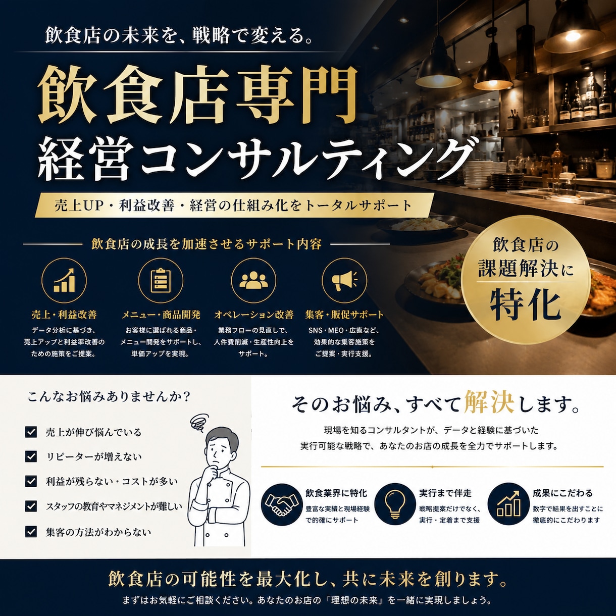 飲食店の経営改善をサポートします 売上・利益・集客の悩みを一緒に解決します イメージ1
