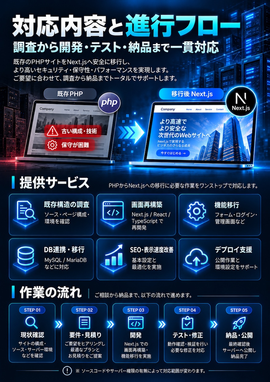 PHPサイトをNext.jsへ移行しますます 既存デザインを維持し、最新技術で再構築！ イメージ2