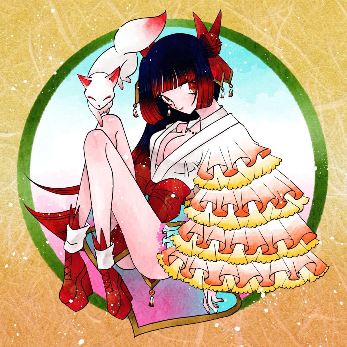 色とにじみが綺麗な和風イラスト描きます 和紙の質感やグラデーションが美しい和風イラスト描きます イメージ4