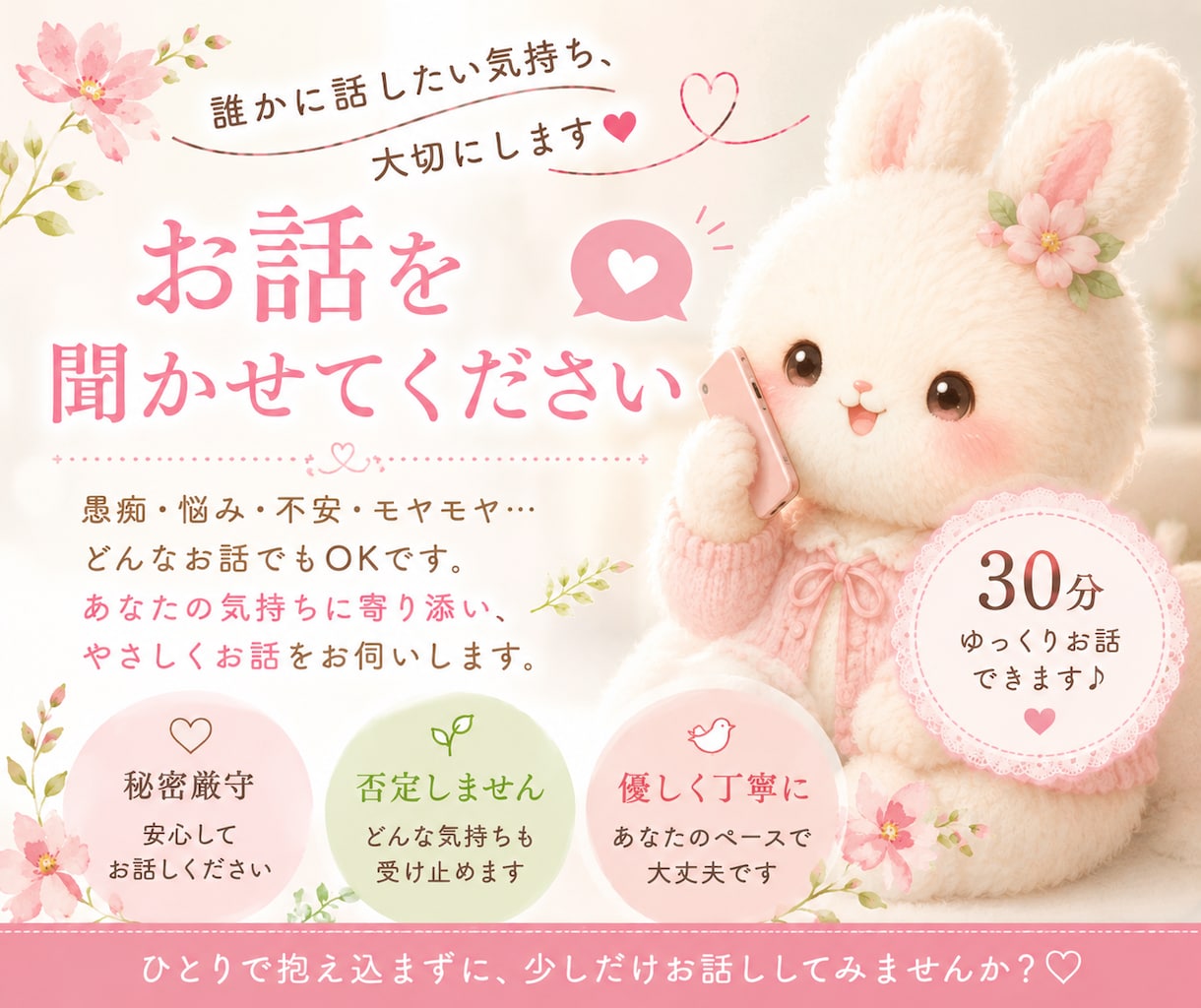 ちょっと誰かと話したい…そんな時にお話し聞きます 何でも気軽に話してくださいね♡ イメージ1