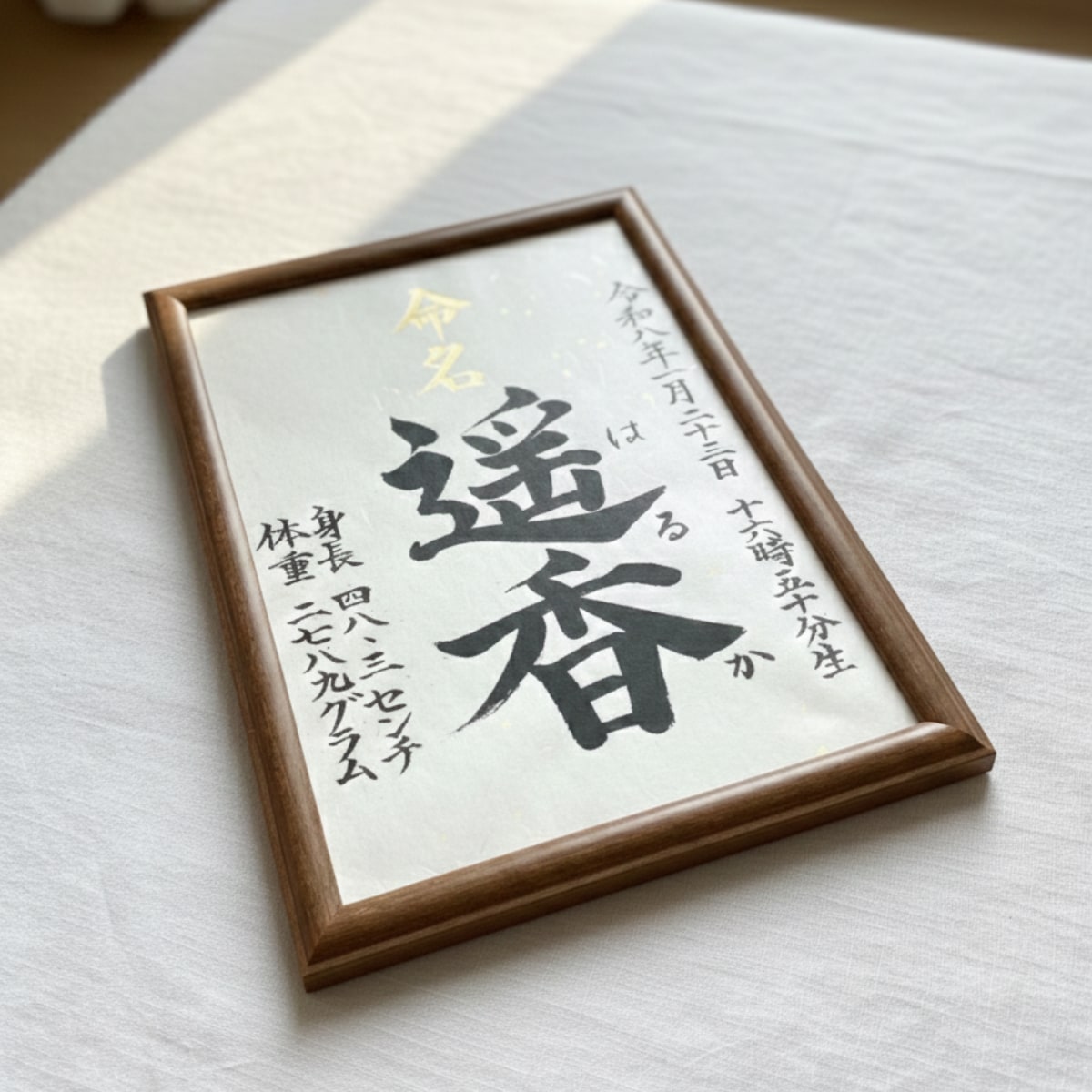 A4命名書｜筆耕士が毛筆（楷書）でお書きします 金銀箔入り和紙使用。出産祝い・お七夜・百日祝いに。 イメージ5