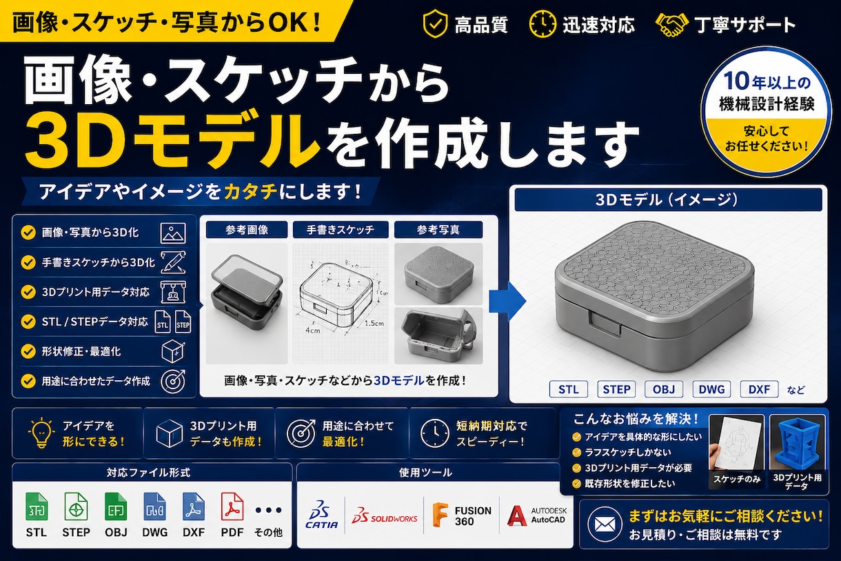 画像・スケッチから3Dモデルを作成します 3Dプリント・STEP/STL対応可能 イメージ1