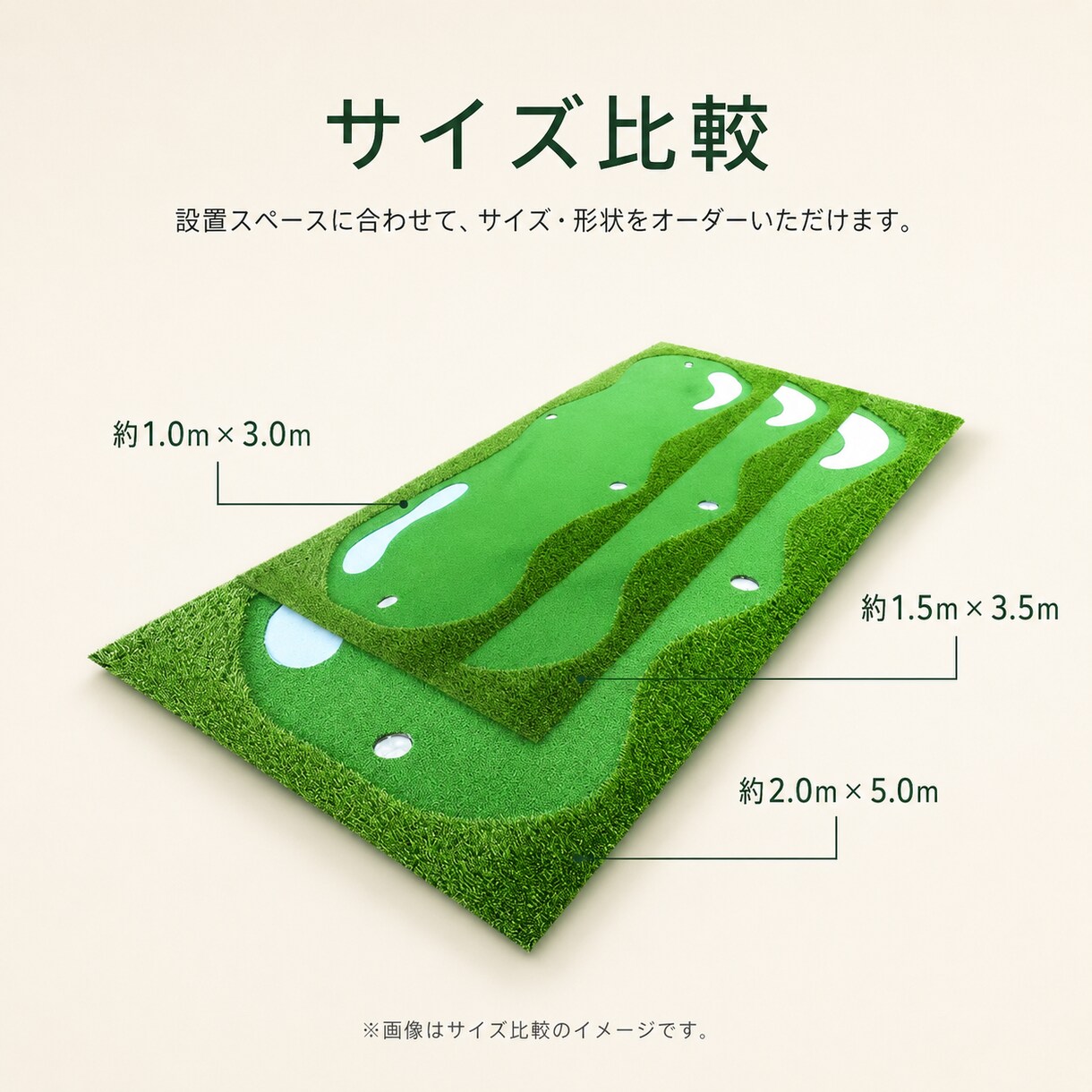 2WAY室内ゴルフパターマットを制作しますます 変形サイズ・芝速度・ホール位置まで自由設計 イメージ4