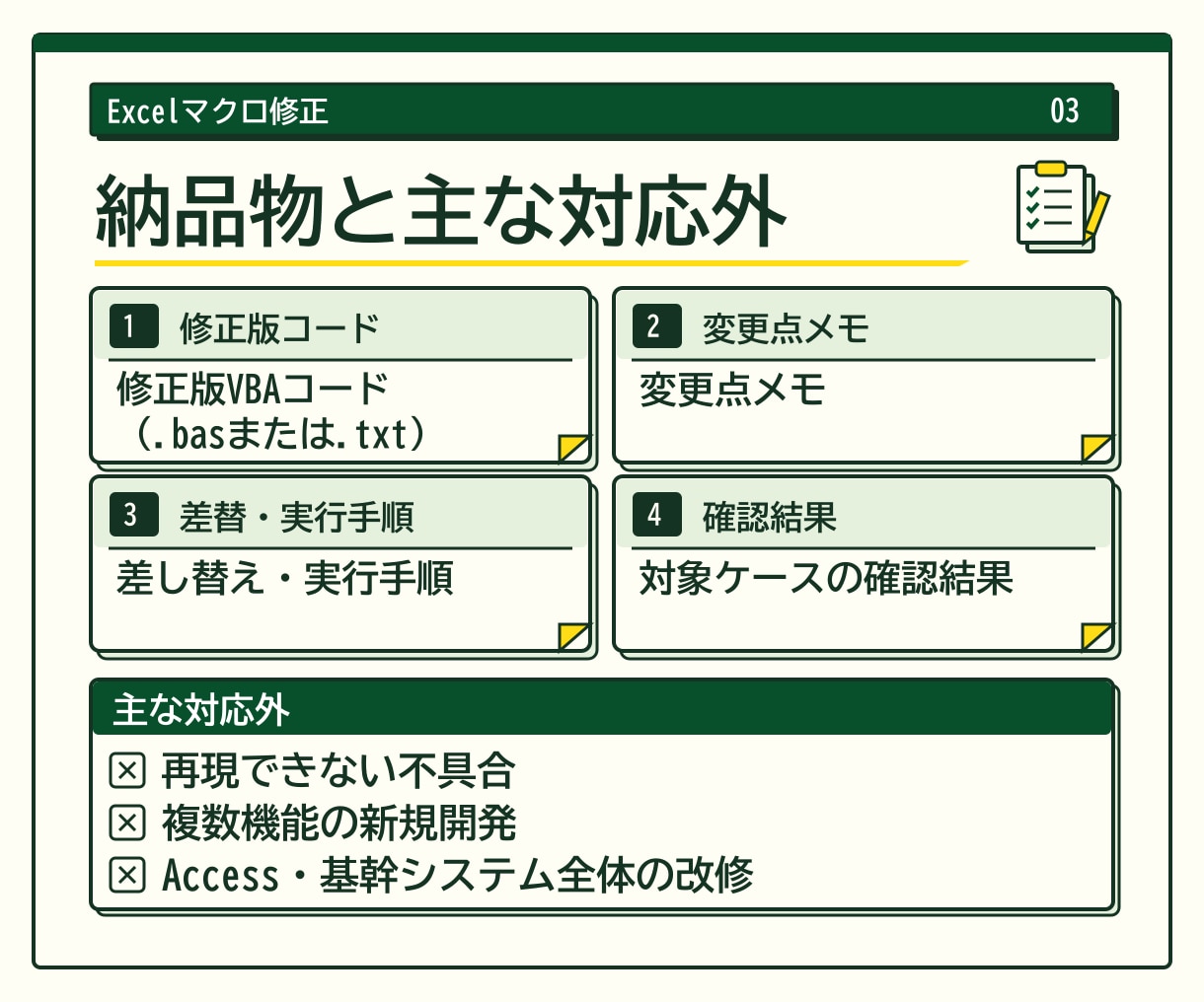 Excelマクロのエラーを1件修正します 再現できる1症状を最小差分で直し手順付きで納品 イメージ3