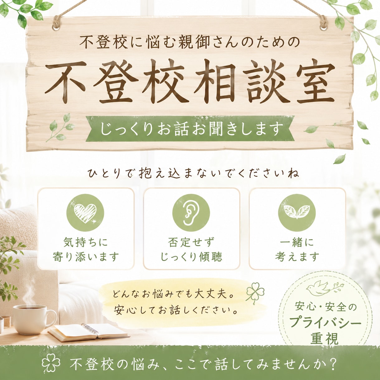 不登校にお悩みの親御さん、3日間じっくり話聞きます チャットでならカウンセラーにゆっくり、自分のペースで話せます イメージ1