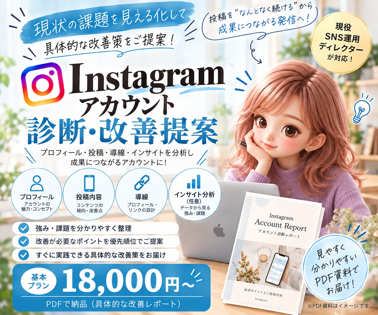 Instagramアカウントの改善点を診断します SNS運用ディレクターが現状を分析！具体的な改善策をご提案 イメージ1