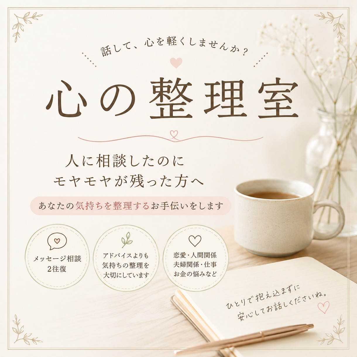 心のモヤモヤを一緒に整理します 人に相談しても「なんか違う…」と感じたあなたへ イメージ1