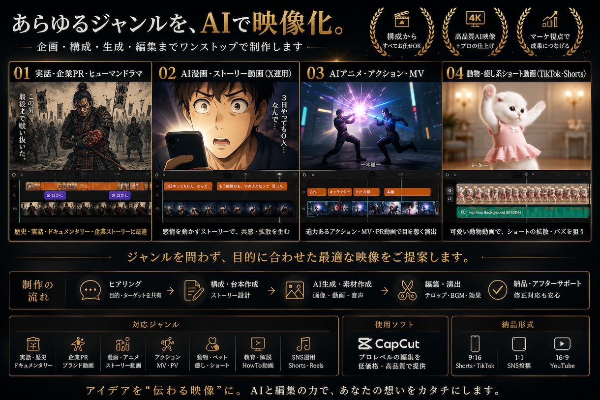 AI動画(ショート)・AI漫画・歌MV制作致します 歌詞・楽曲制作・MV制作まで対応致します。 イメージ3