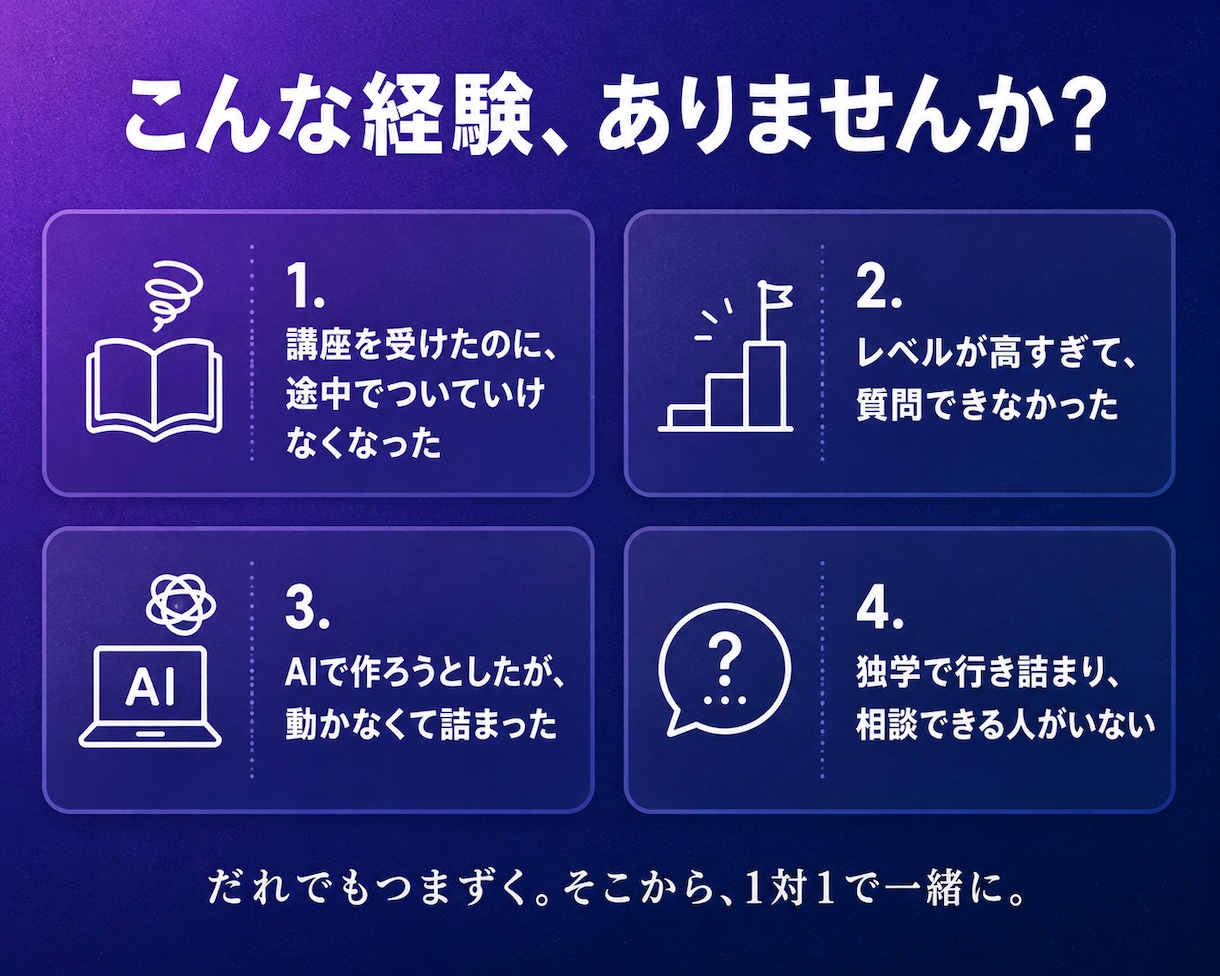 講座で挫折した人にAIプログラミングを教えます だれでもつまずく。そこから一緒に、抜け出しましょう イメージ2