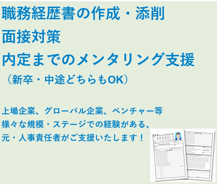 新卒採用・転職時の書類作成・添削、面接対策をします 元人事責任者が皆さまと採用企業側の両視点でご支援いたします! イメージ1