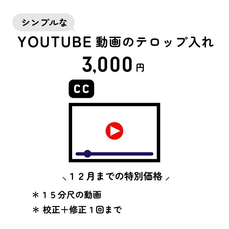 3,000円＊シンプルな動画テロップ入れます 15分尺の動画￤校正＋修正1回まで イメージ1