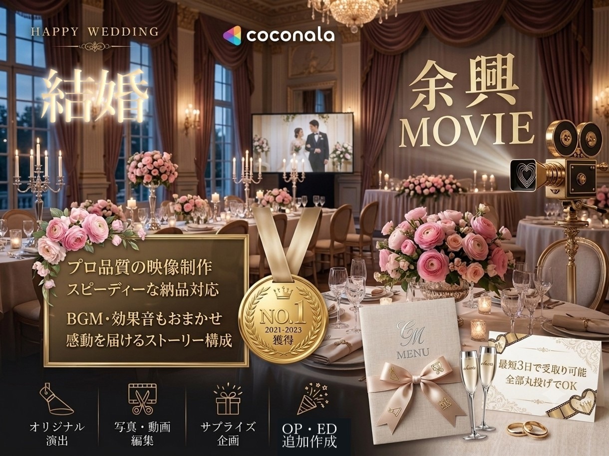 結婚式の余興ムービーを編集のプロがお手伝いします 余興ムービー・オープニング映像・エンディング映像作成 イメージ1