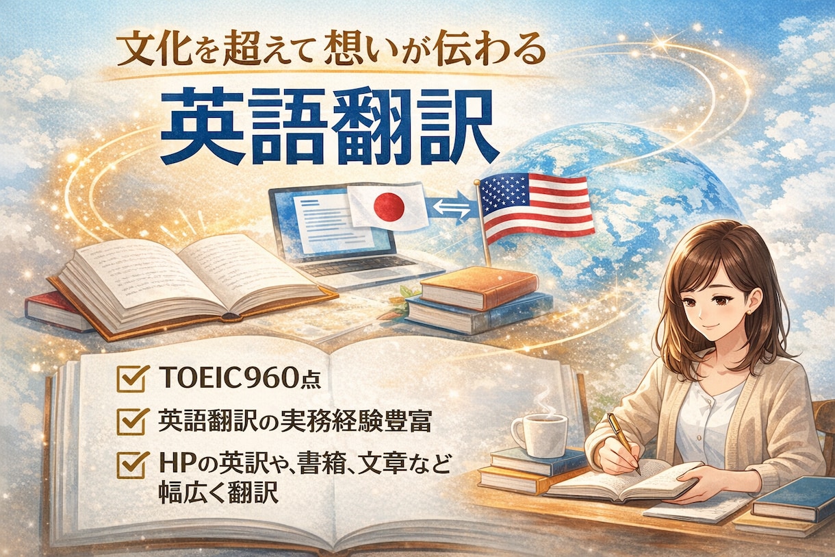 ネイティブレベルが想いの伝わる英語翻訳します TOEIC960・実務経験あり。ネイティブに伝わるプロ翻訳 イメージ1