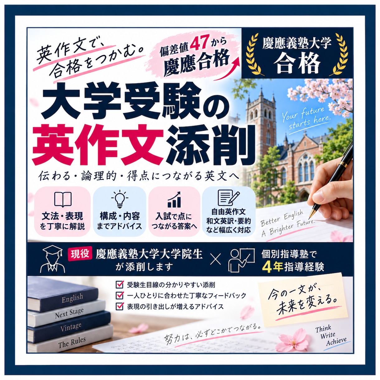 大学受験英作文添削を行います 現役慶應大学院生による添削サービス　2回分 イメージ1