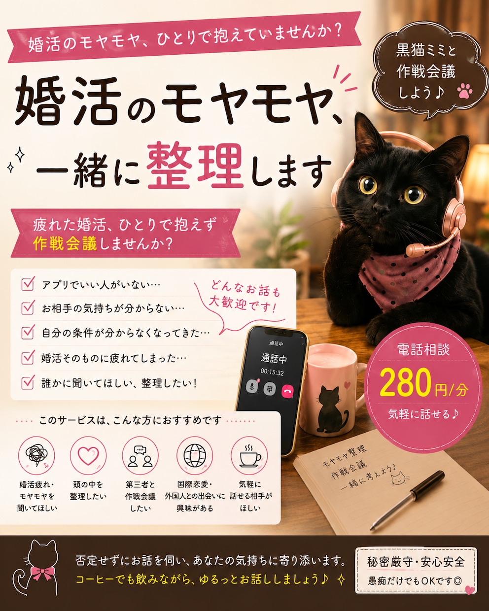 夜のモヤモヤ、一緒に整理します 疲れた婚活、ひとりで抱えず作戦会議 |夜の相談OK イメージ1