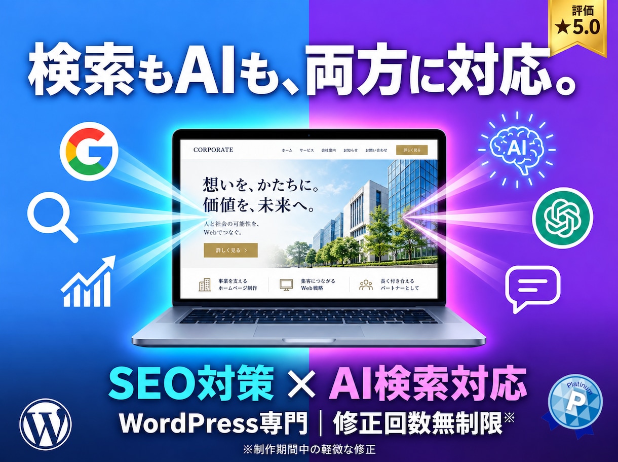 検索で選ばれるWordPressサイトを制作します SEO×AI検索×高速表示｜集客導線まで設計 イメージ1