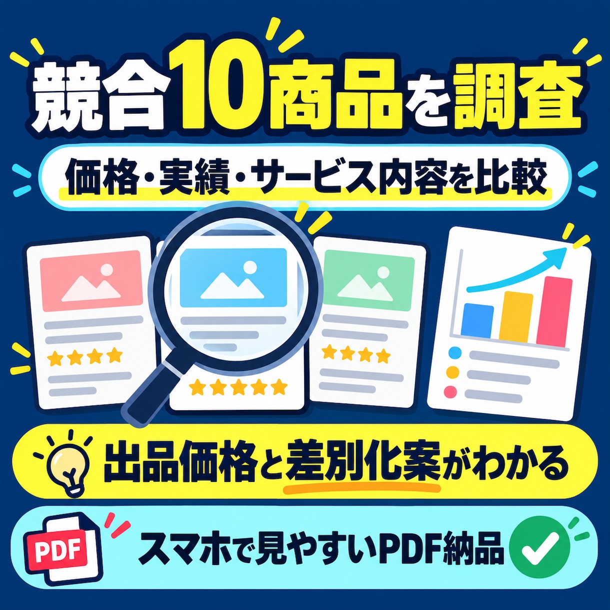 ココナラ出品前に競合10商品を調査します 価格・実績・内容を比較し、出品価格と差別化案をPDFで整理 イメージ1