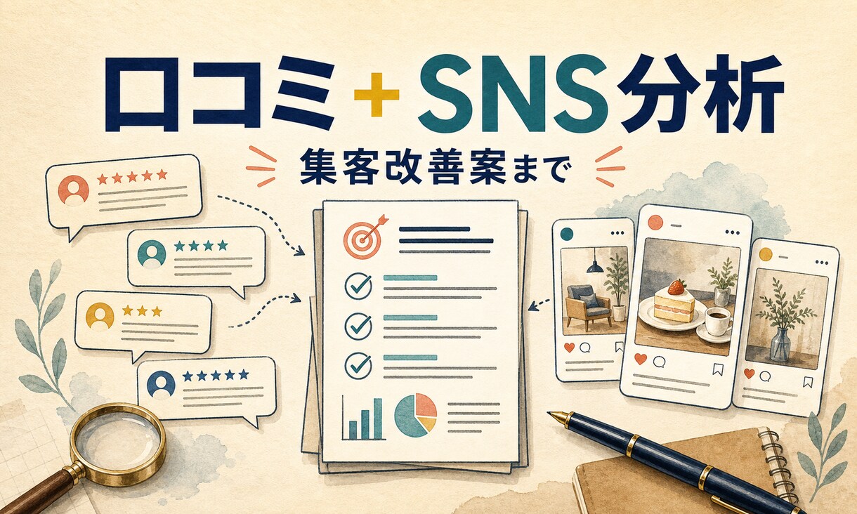 口コミとSNSから店舗集客の改善案を作成します お客様の声と競合発信を一度に整理し、優先施策を明確にします イメージ1