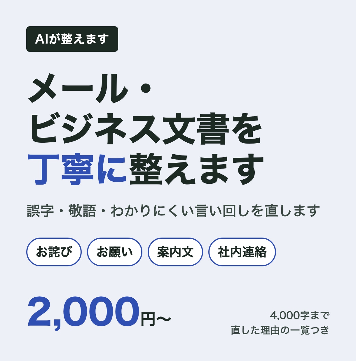 AI活用｜メール・ビジネス文書を丁寧に整えます 誤字・敬語・言い回しを直し、理由の一覧つき イメージ1