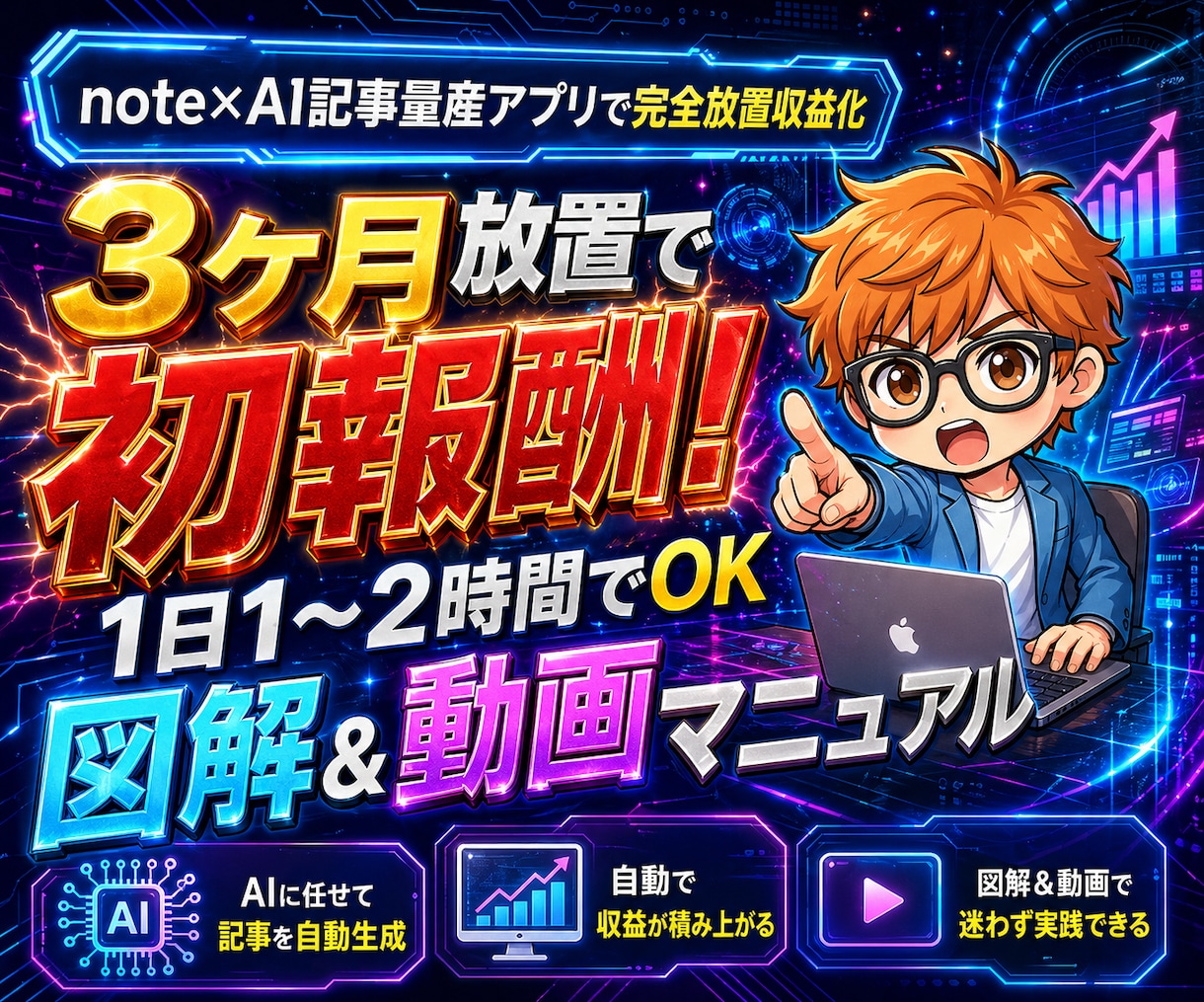 note×AI記事量産アプリで完全放置収益化します 3ヶ月放置で初報酬！1日1〜2時間でOK図解＆動画マニュアル イメージ1