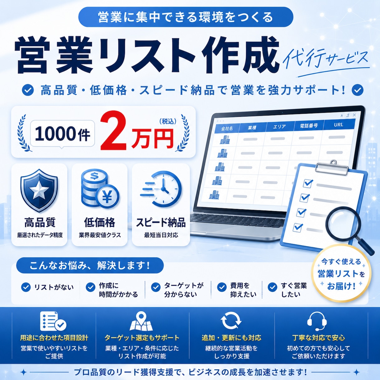 営業リスト作成を代行いたします 今すぐ使える営業リストを、目的に合わせて作成いたします。 イメージ1
