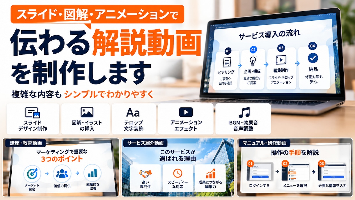 スライド型の解説・講座動画を制作します 図解・アニメーションで伝わる動画に！ イメージ3
