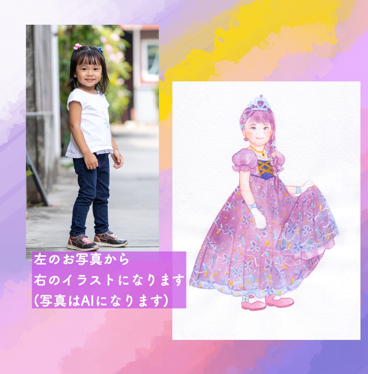 水彩で「夢のお洋服を着たお子さま」を描きます 小さな頃の“夢”という宝物をオーダーメイド似顔絵に！ イメージ4