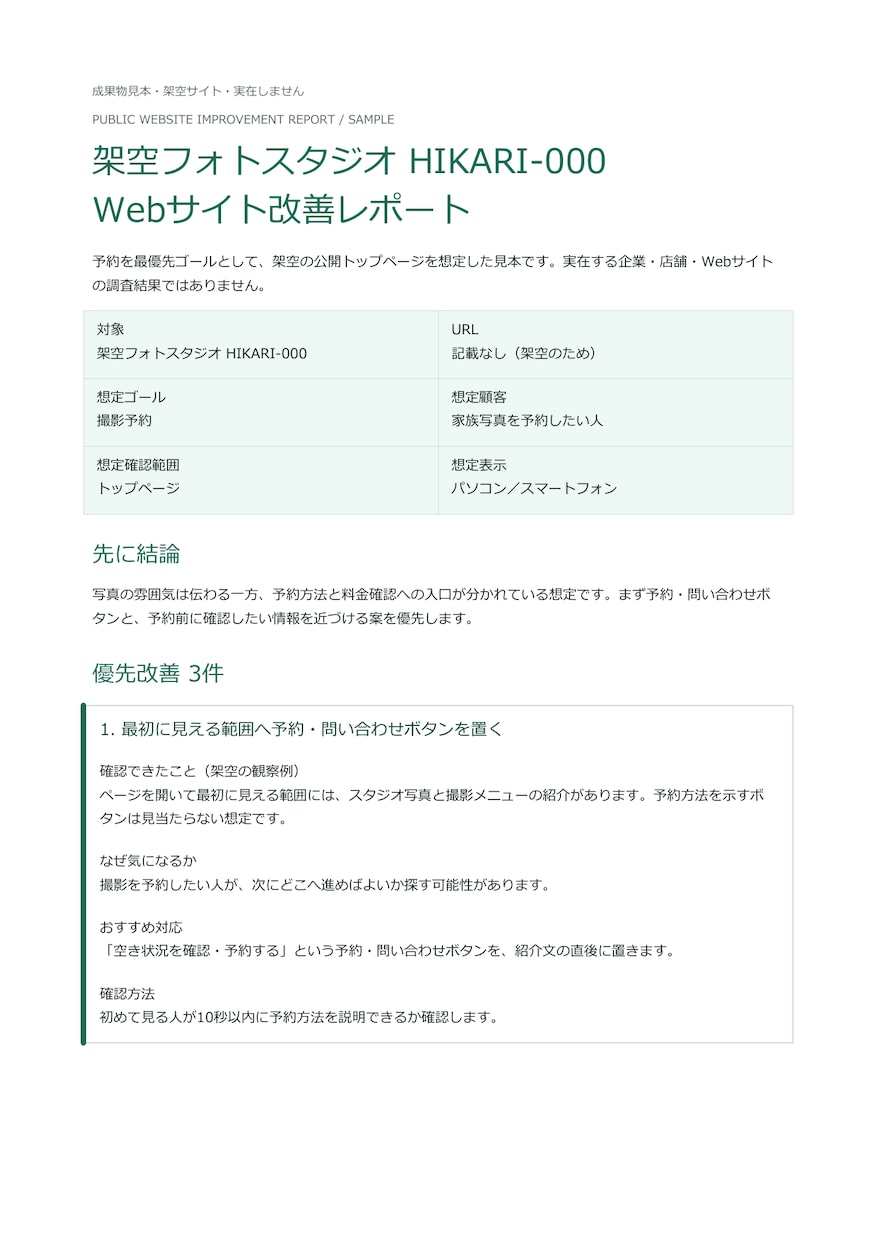 公開サイトを確認し改善の優先順位をレポートします 迷う前に、改善の順番を見える化します イメージ1