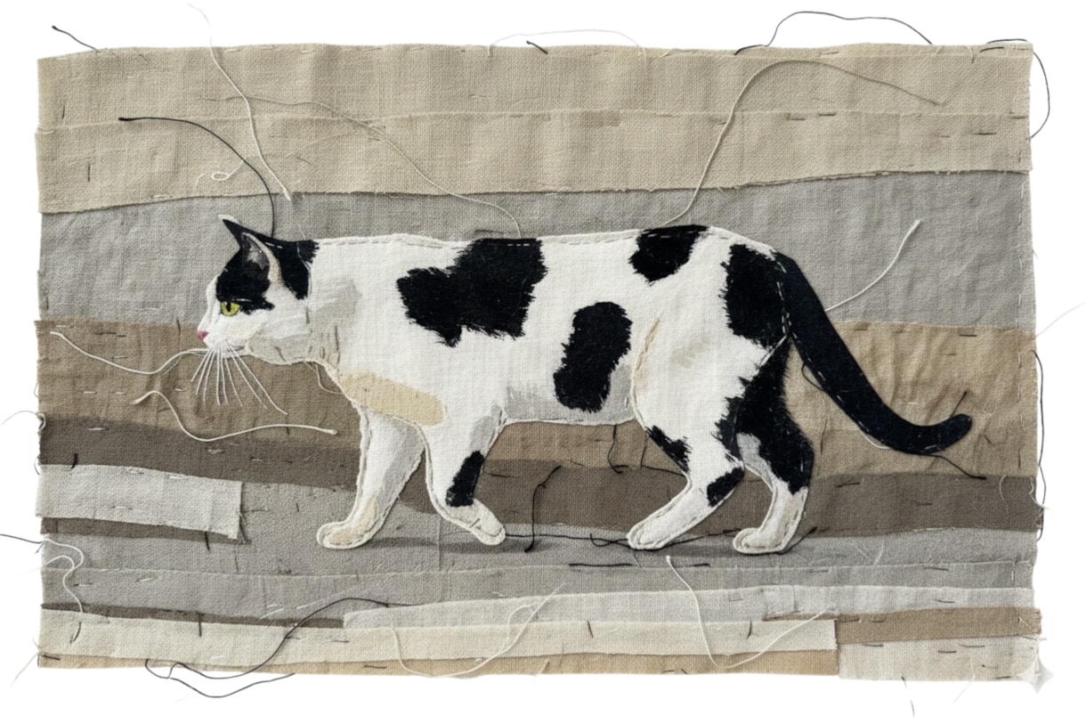 猫・ペットの布コラージュ作品を制作します 写真から布と手縫いでペットアート制作 イメージ2