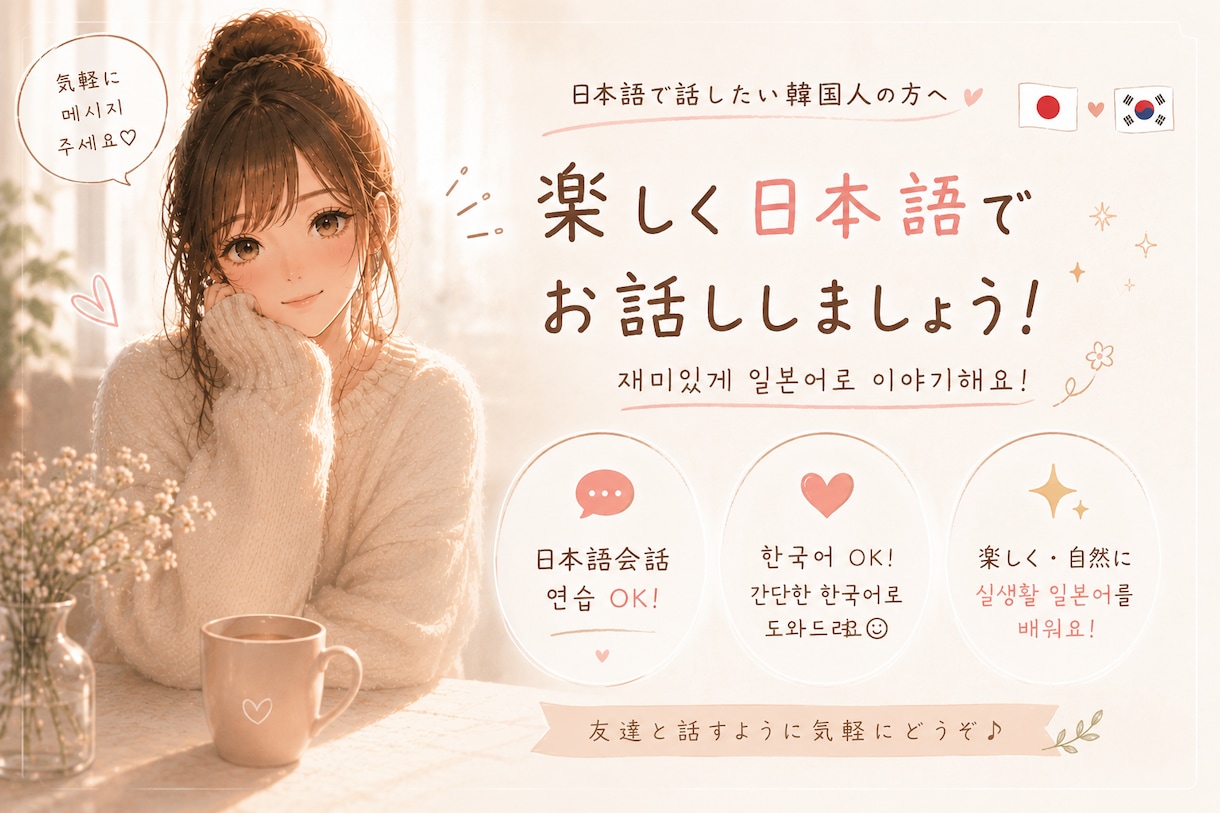 韓国の方向け♫日本語練習のお手伝いします 편하게 일본어로 이야기해봐요/日本語で気軽に話しましょう イメージ1
