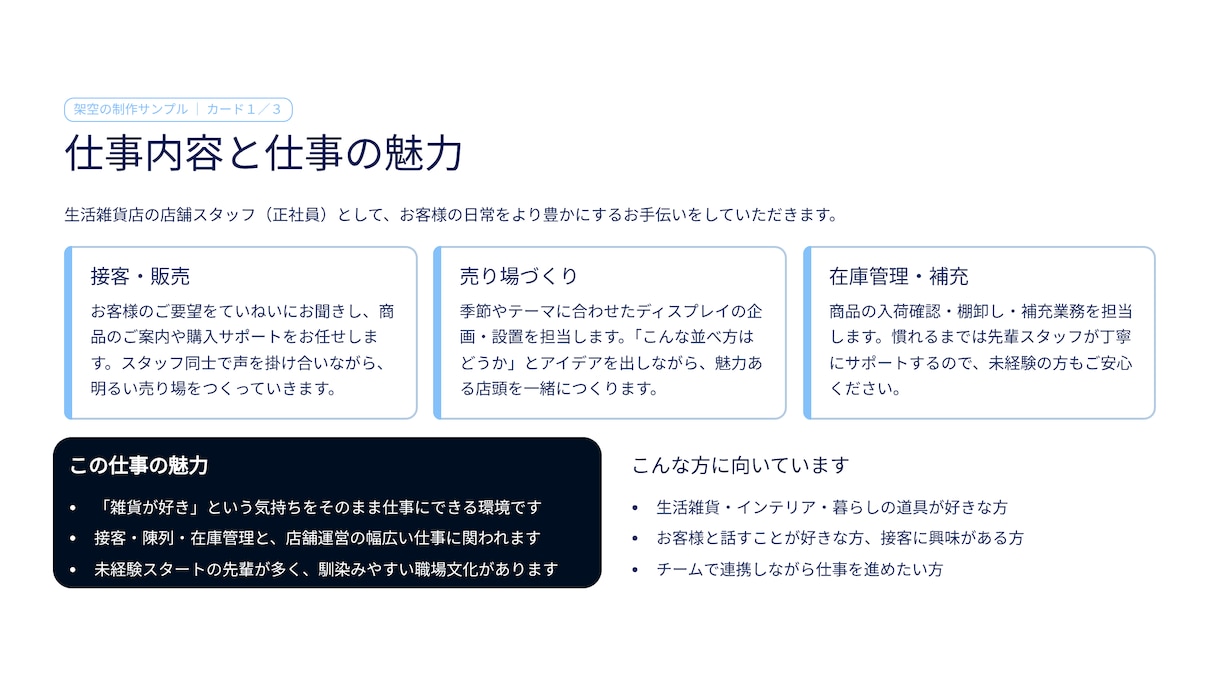 採用実務の経験を活かし求人原稿を作成しますます 仕事内容と企業の魅力を整理／求人原稿１本＋タイトル３案 イメージ2