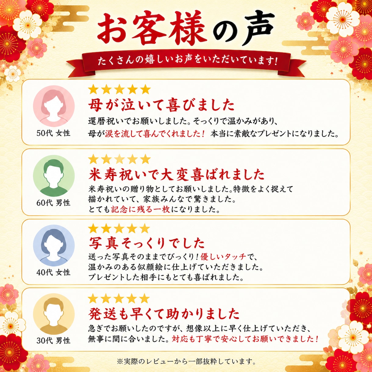 長寿祝いの似顔絵描きます 還暦・古希・喜寿・傘寿・米寿・卒寿などの祝いにいかがですか？ イメージ8