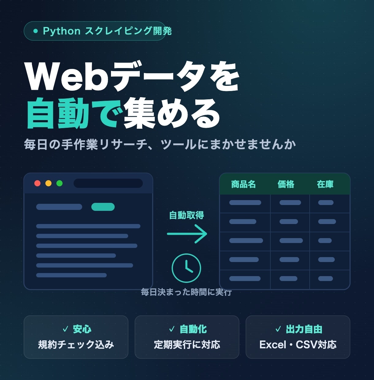 Webデータの自動収集ツールを作ります 規約確認込み・壊れにくい設計で長期運用に耐えます イメージ1