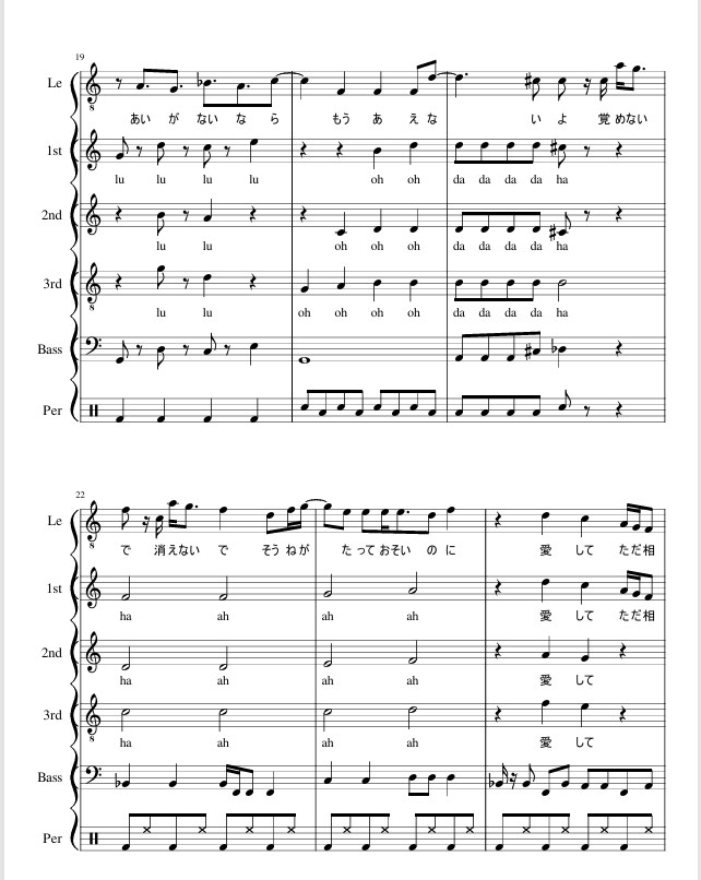 ご指定の楽曲を即日アカペラ用に編曲します アカペラ楽譜でお手元に(ボカロ・ロックバンド曲大歓迎) イメージ6