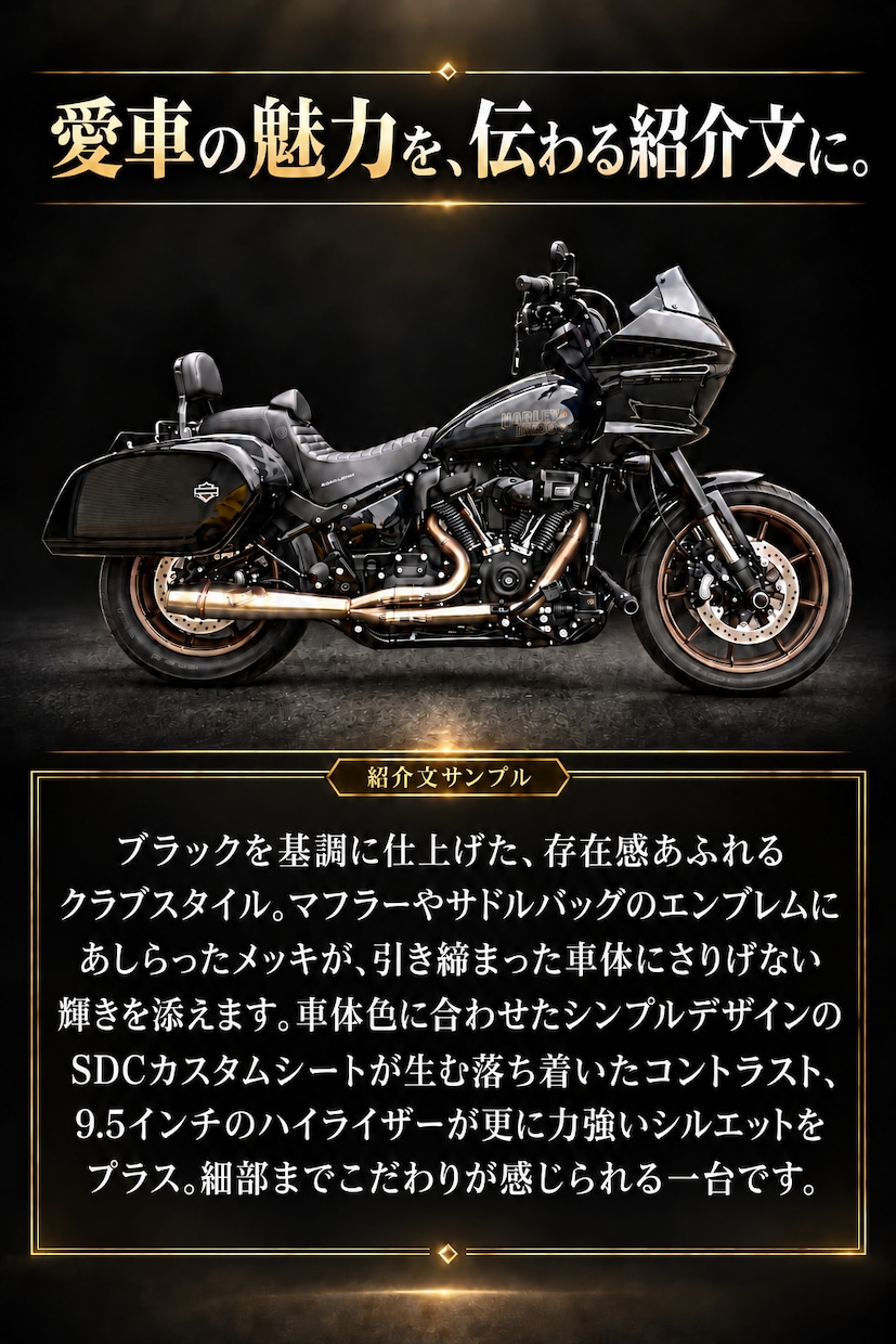 バイクの魅力が伝わる画像・紹介文を作ります 「その一台らしさを読み取り、伝わるカタチに。」 イメージ6