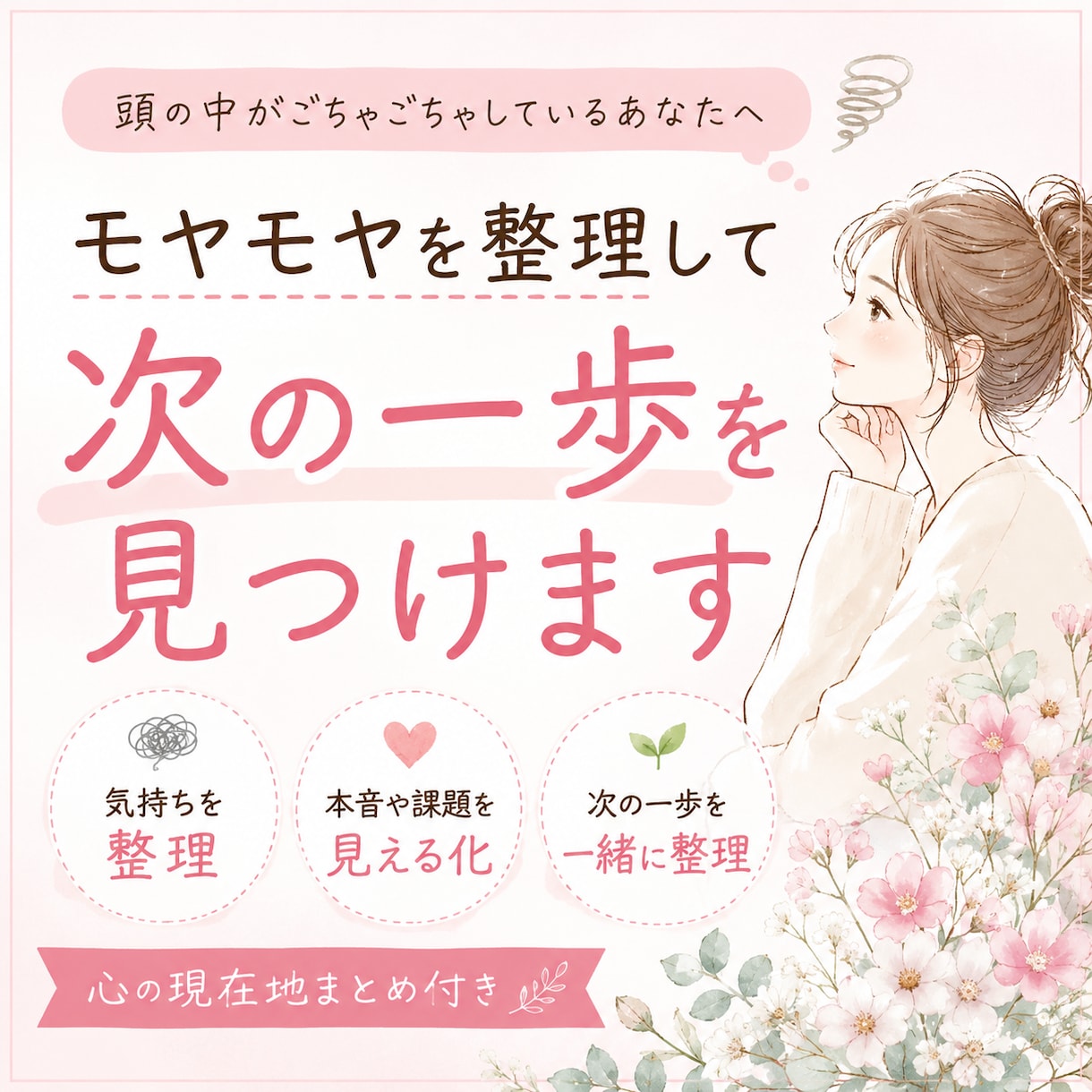 モヤモヤを整理｜心の整理メモをお渡しします 話して終わらない。一緒に心を整理して、心を見える化します。 イメージ2