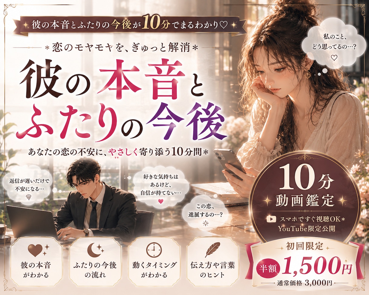 気になる彼の本音を10分動画鑑定でお届けします タロットカード・ルノルマンカードで深堀り動画鑑定★ イメージ1