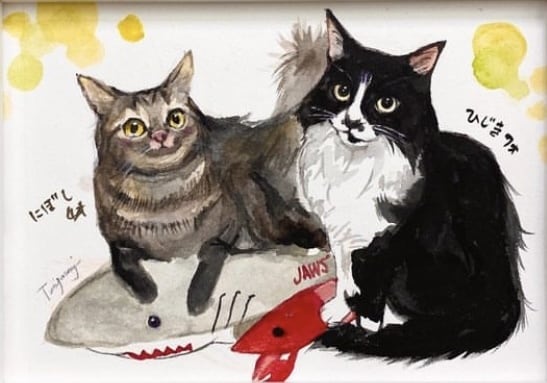 透明水彩を使用。可愛い猫の似顔絵を手描きで描きます ペット／猫／プレゼント／アート（※ワンコは別出品です） イメージ1
