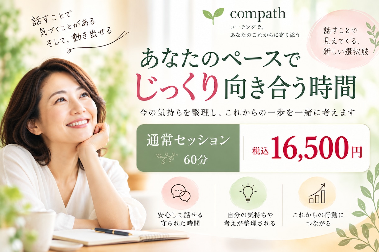 今の気持ちを整理し自分らしい一歩を考えますます 仕事・人間関係・家族のモヤモヤに向き合う60分 イメージ1