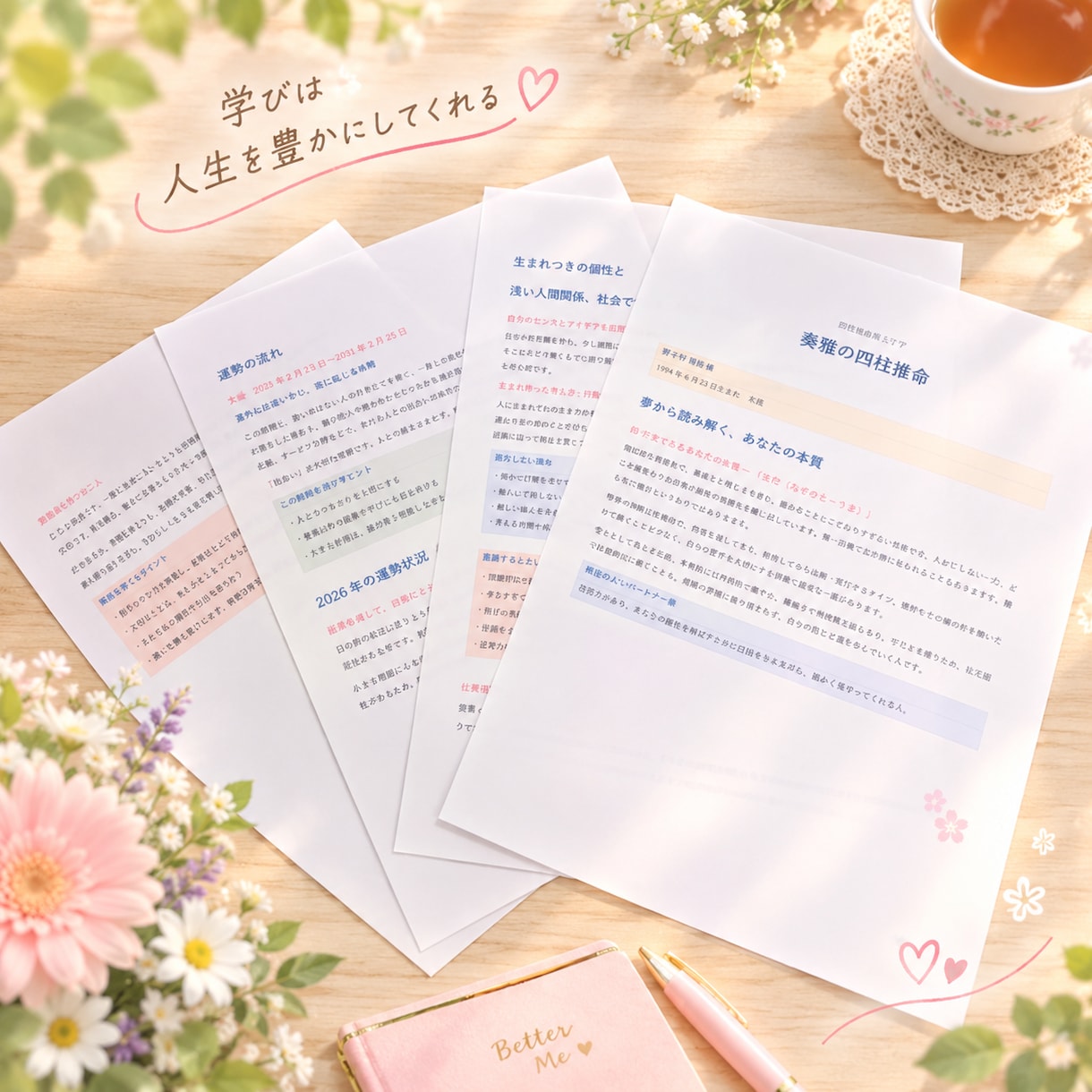 奏雅の本格四柱推命鑑定をします 本質・仕事・人間関係・運気などを丁寧な鑑定書にまとめます。 イメージ2