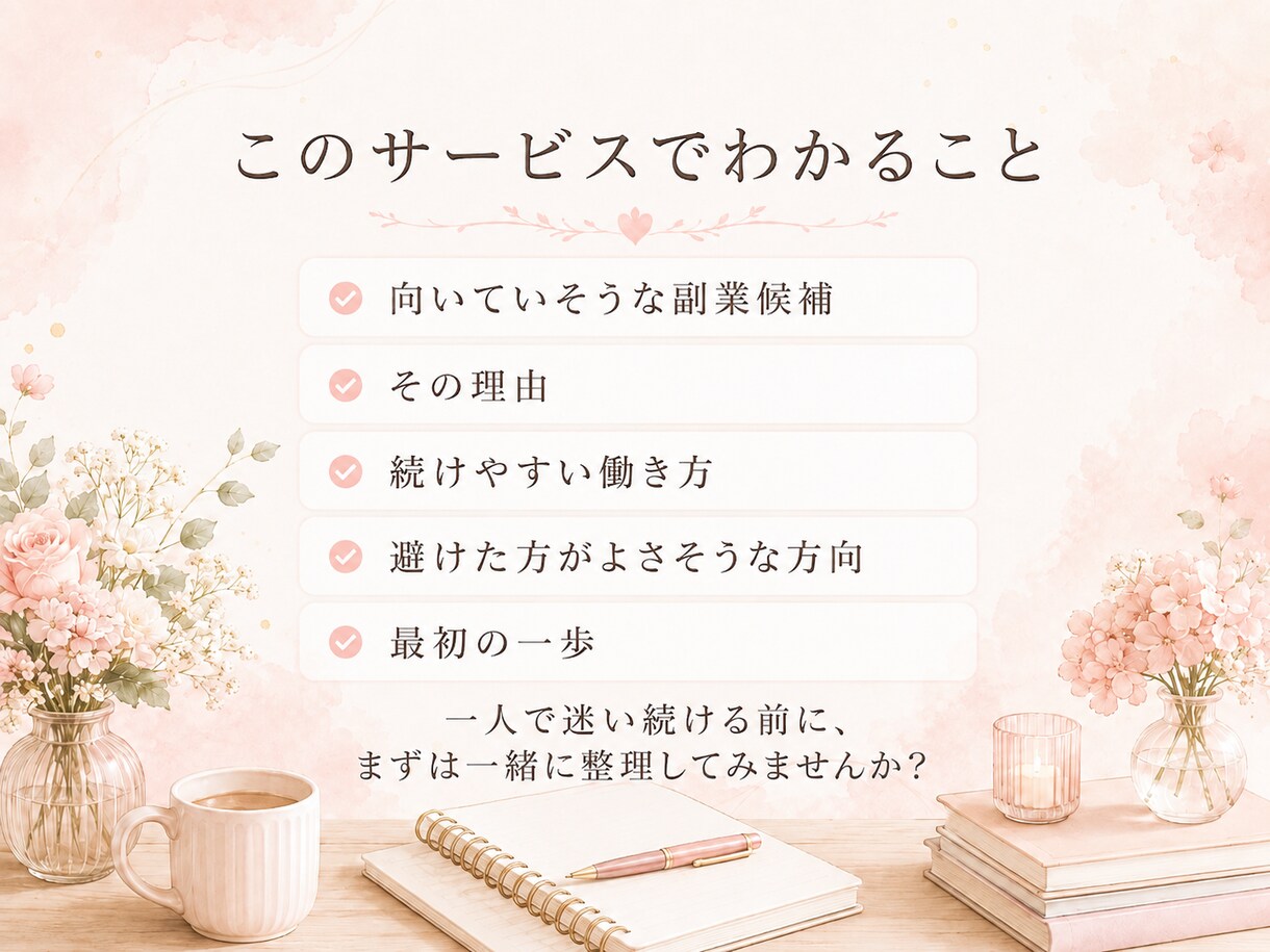 自分に合う副業を一緒に整理します 副業迷子さんの最初の一歩を見つけます イメージ4
