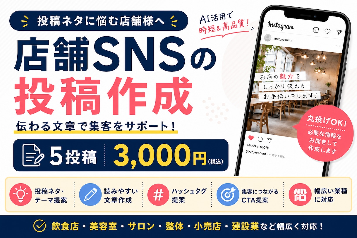 店舗向けSNS投稿文を作成します 投稿ネタと文章作成をまとめてサポート イメージ1