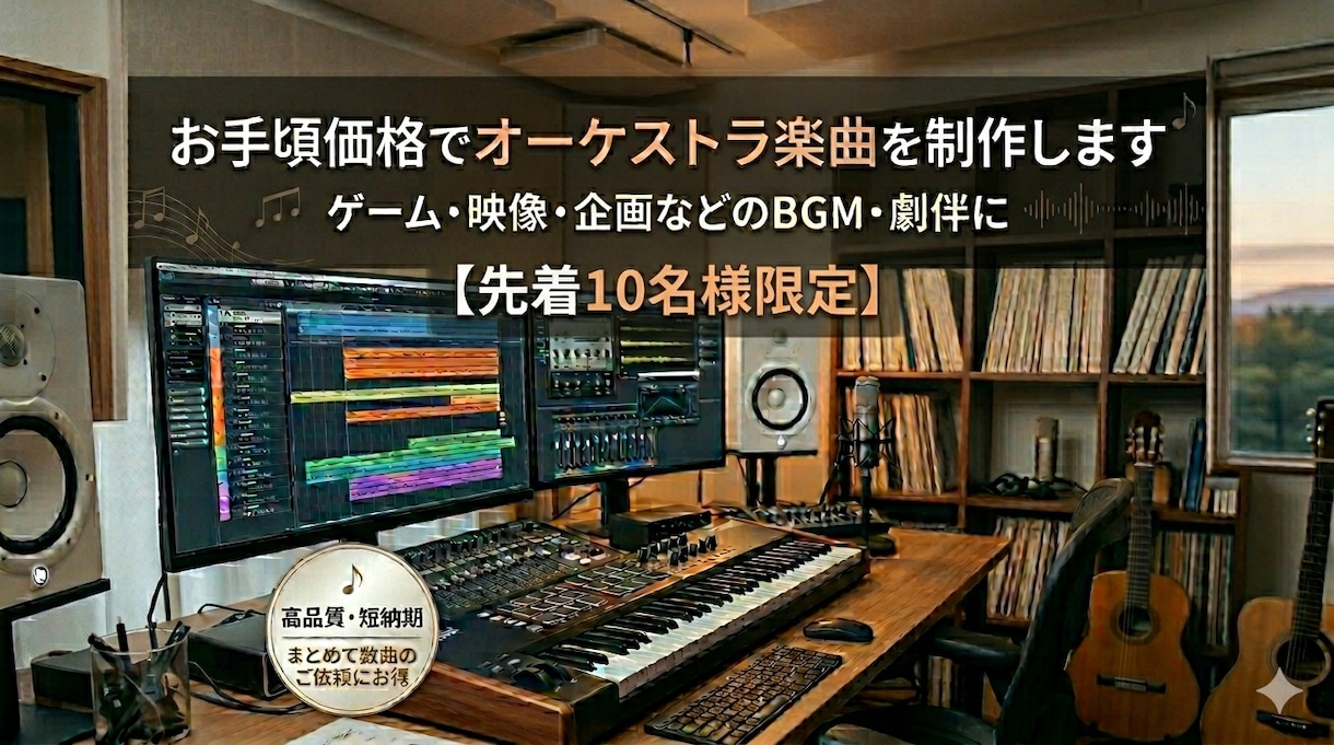 1〜4曲一律6000円でオーケストラ曲を作曲します 予算に限りがある方、低価格をご希望の方、まとめてご依頼の方へ イメージ1