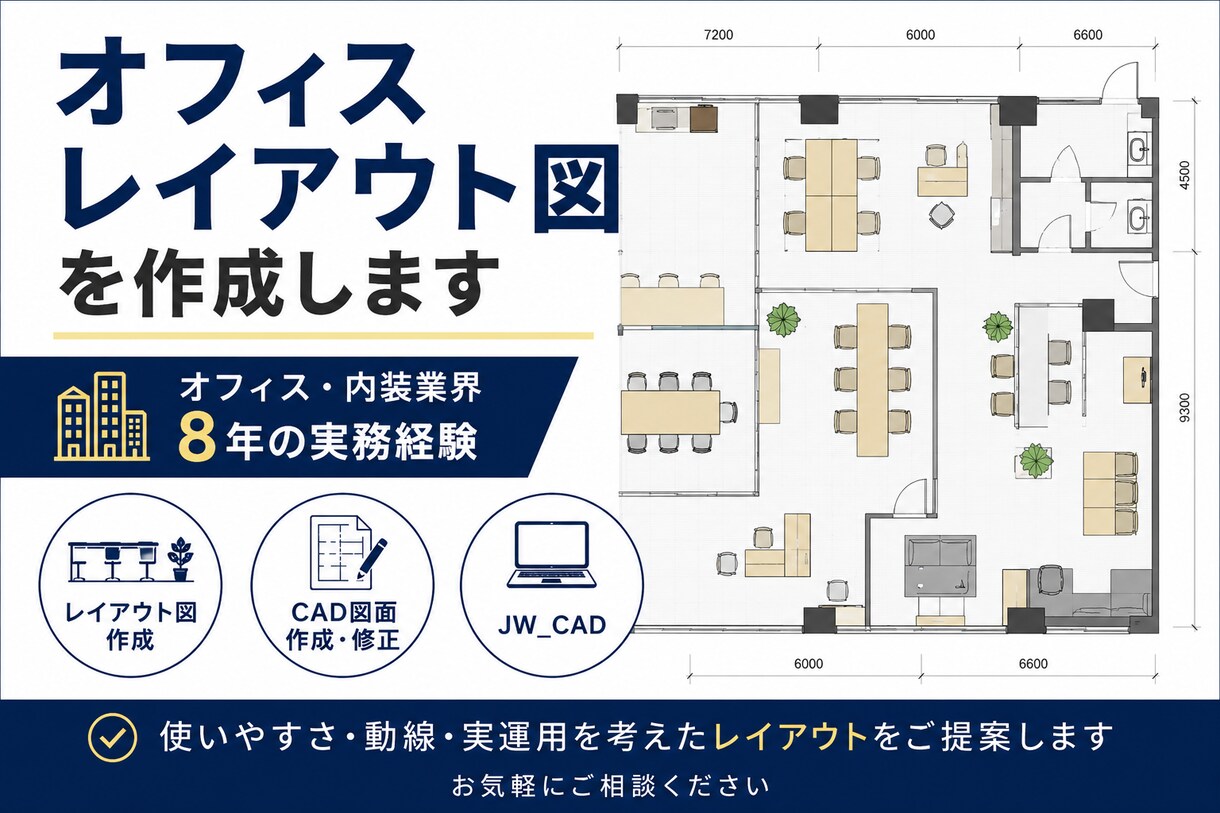 オフィスレイアウト図を作成します 実務経験約10年の担当者が丁寧に対応します イメージ1
