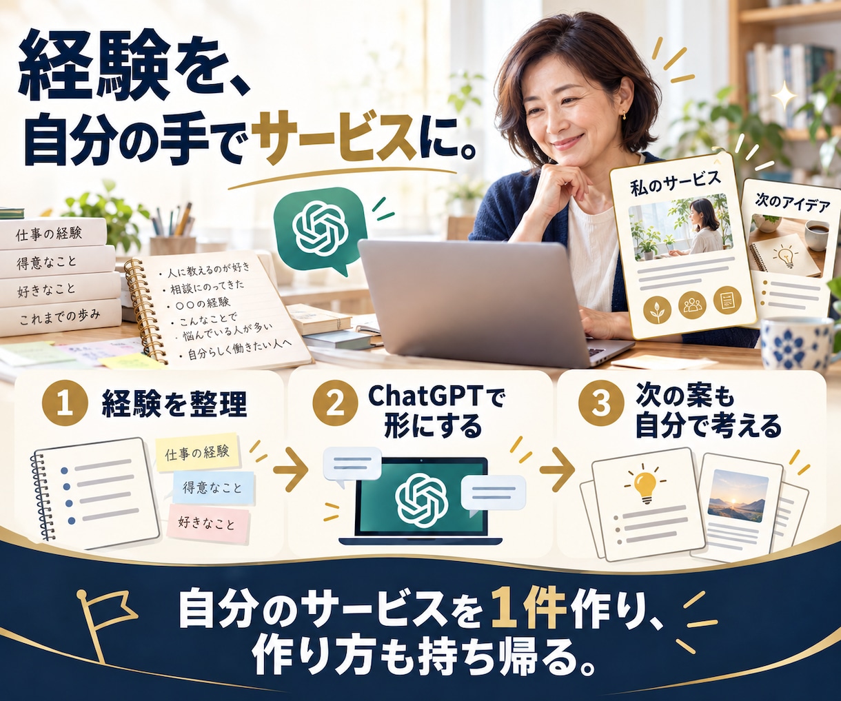 ChatGPTで副業サービスを作る方法を教えます あなたの経験を商品に変える手順を、実践しながら学べます イメージ2