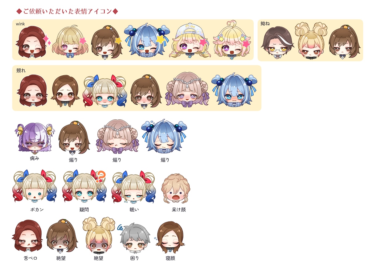 商用OK ミニキャラ表情5点セット描きます 動画、配信、ブログ等で使えるミニキャラ(SD)顔アイコンです イメージ7