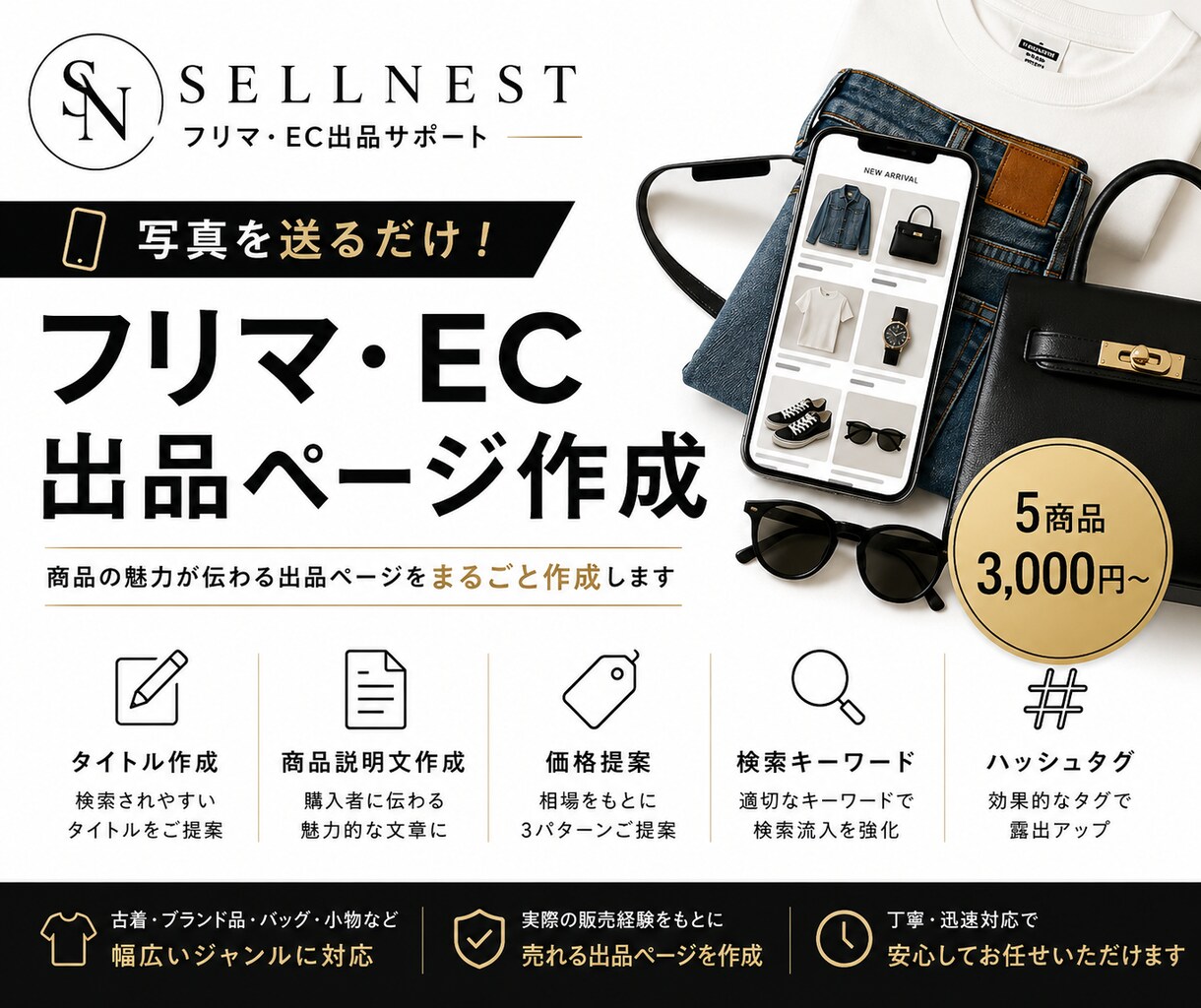 古着・ブランド品のフリマ出品ページを作成します 写真を送るだけ！タイトル・商品説明・価格までご提案します イメージ1