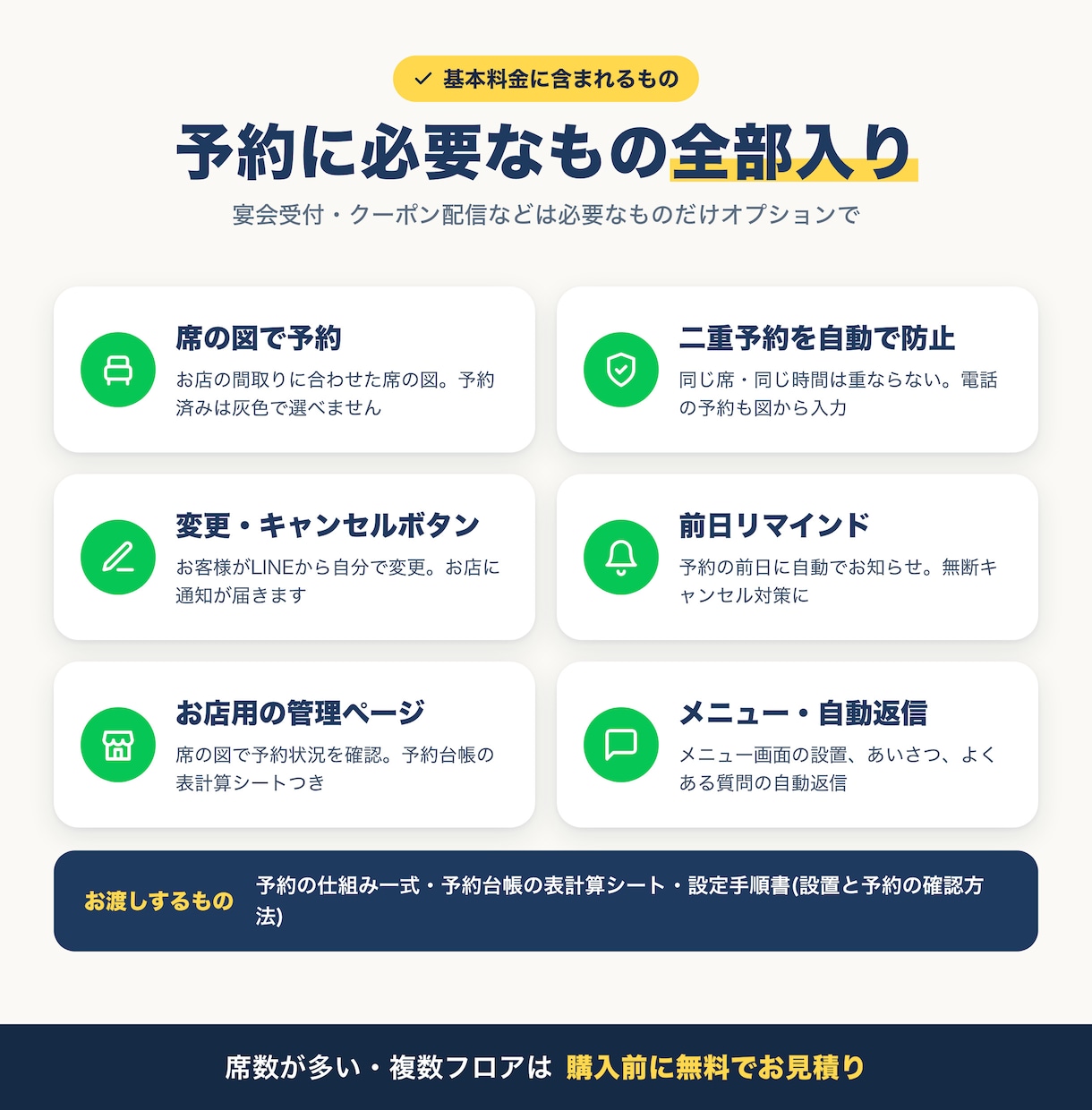 飲食店の席を選べるLINE予約を作ります 席の図から選ぶだけ。二重予約なし・月額0円 イメージ3
