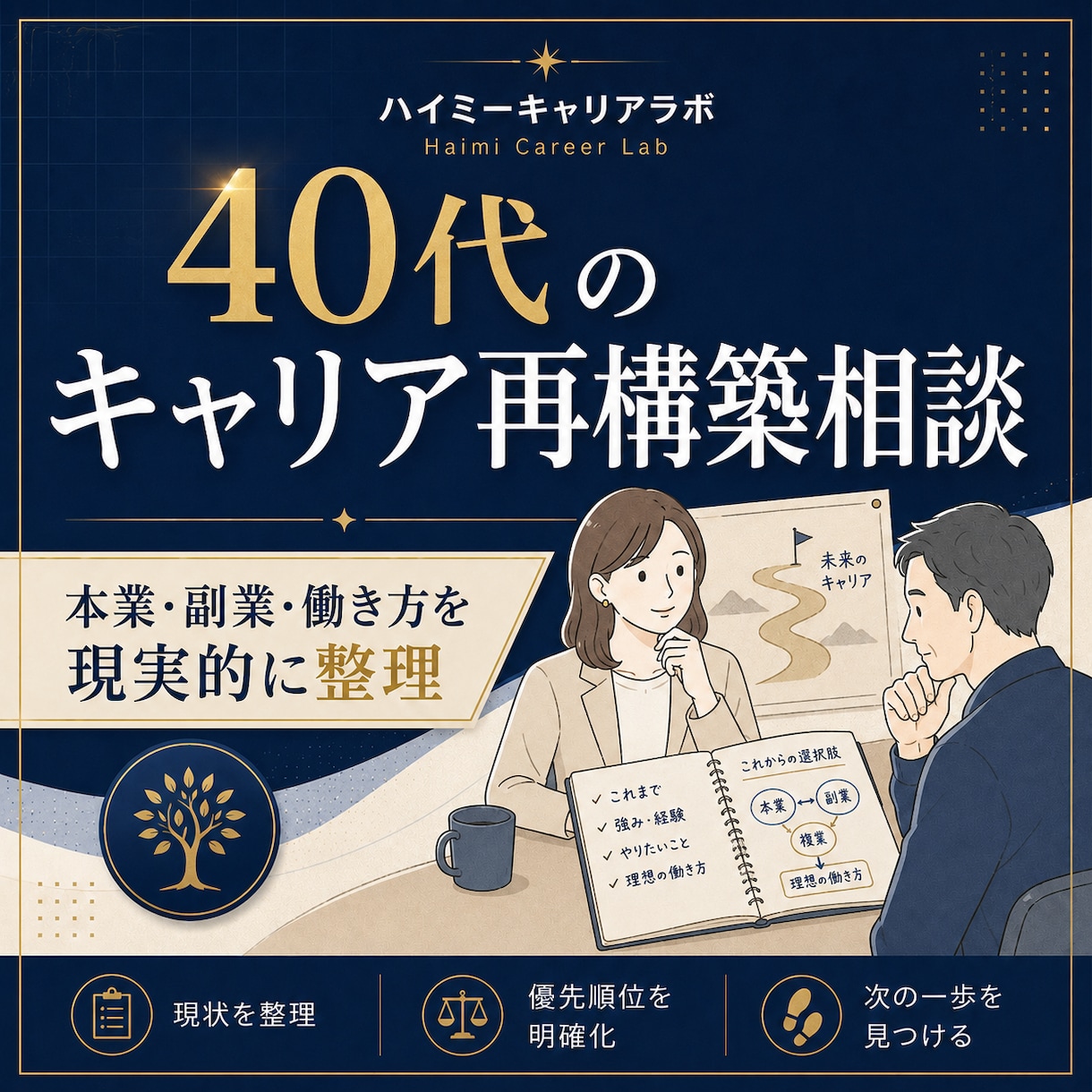 40代の転職・キャリアの迷いを整理します 転職・副業・現職継続。決める前に、いったん整理する60分 イメージ1